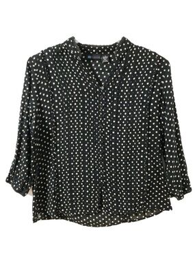 Relativity 3/4 Sleeved Cotton Polka Dot Button Up Blouse Pin Tuck Front ⬛️⬜️